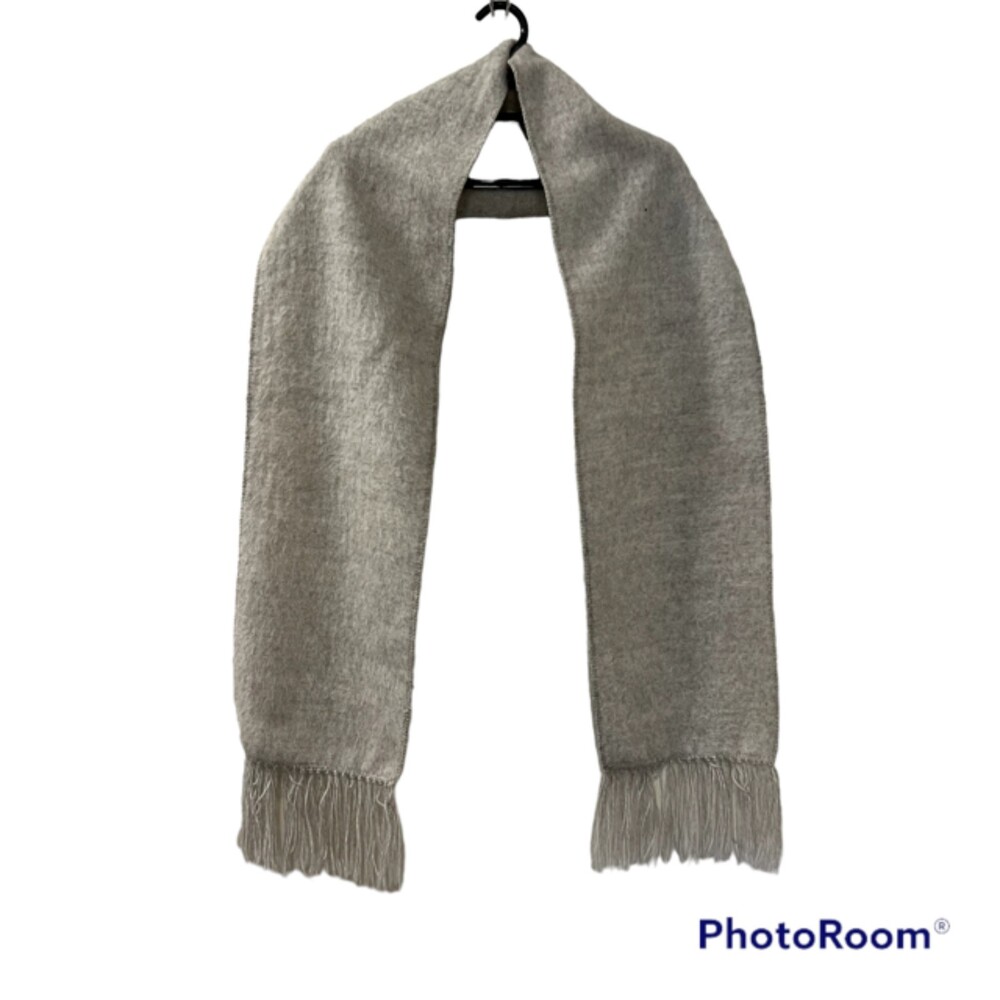 Alpaca Gray Fringed Hem Alpaca Wool Scarf One Size